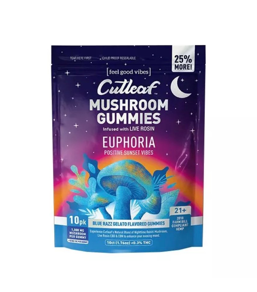 CUTLEAF EUPHORIA LIVE ROSIN MUSHROOM GUMMIES 1000MG 10CT - Image 2