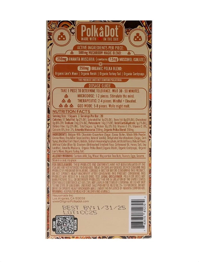 S’more Fun PolkaDot Magic Mushroom Belgian Milk Chocolate 500MG - Image 2