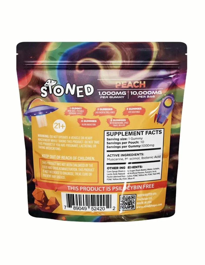 Peach STONED Amanita Muscaria Mushroom Gummies 10000MG 10CT - Image 2