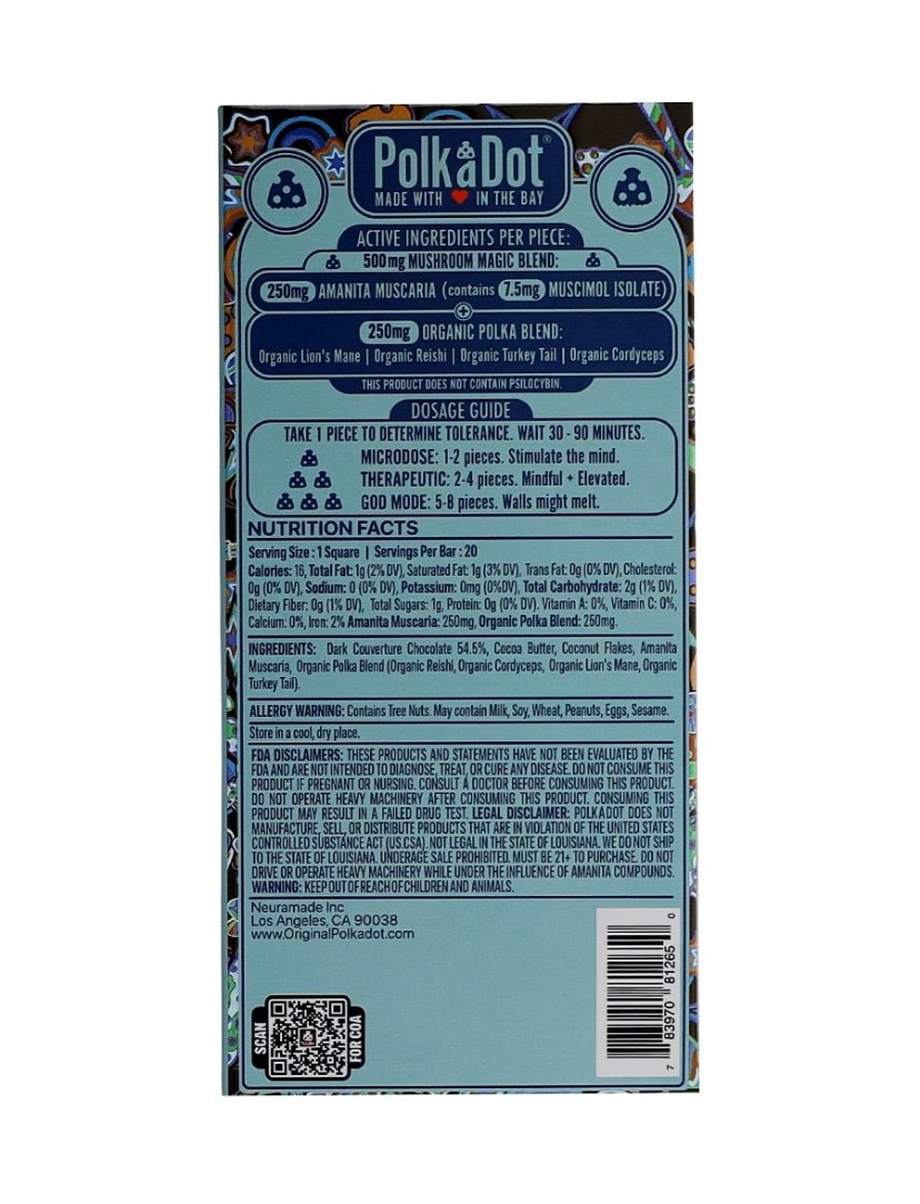 Coconut Bound PolkaDot Magic Mushroom Belgian Dark Chocolate 500mg - Image 2