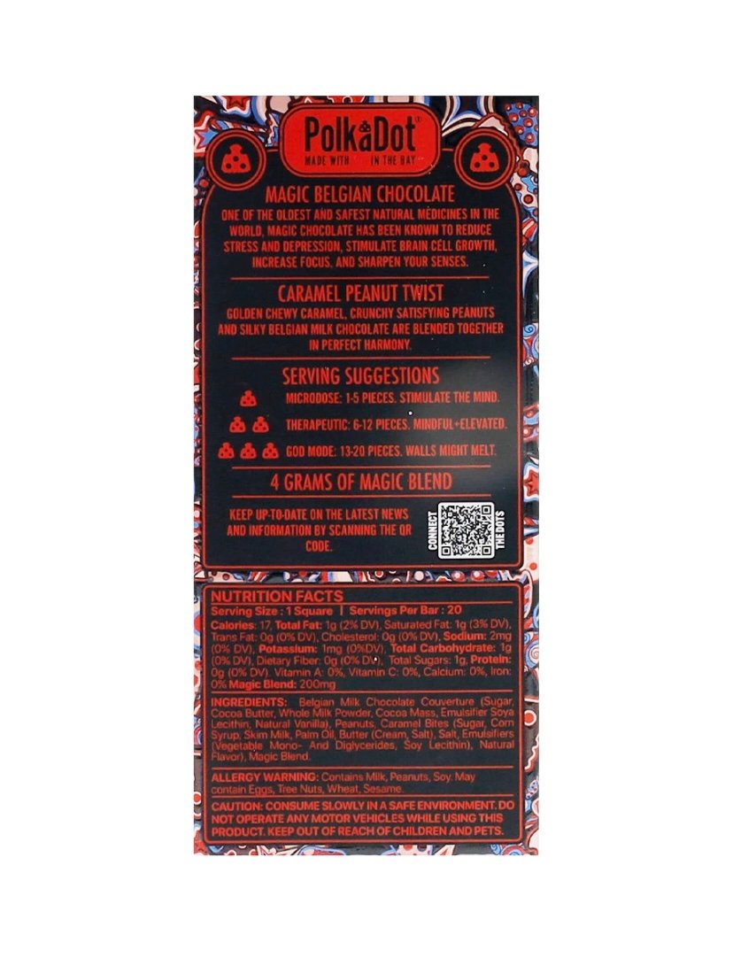 Caramel Peanut Twist PolkaDot Magic Mushroom Belgian Milk Chocolate 200mg Magic Per Piece - Image 2