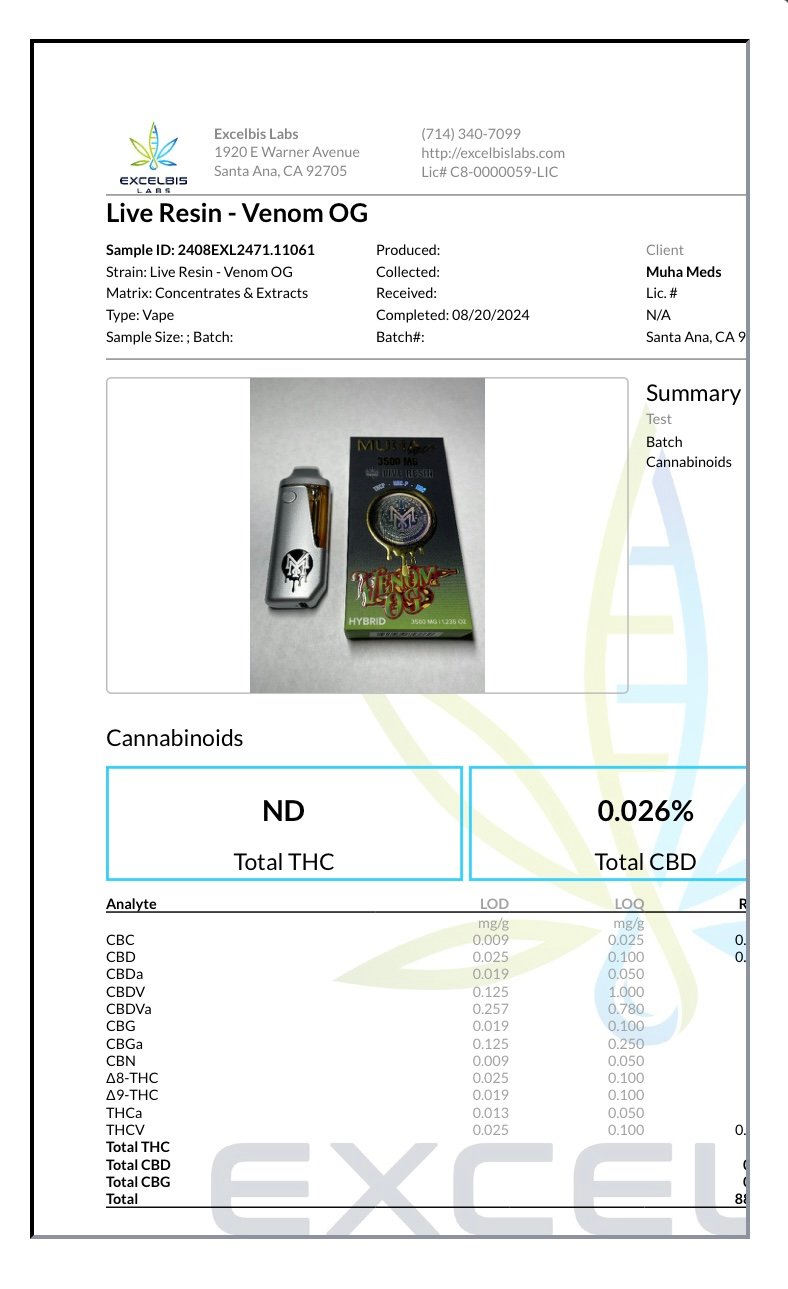Venom OG Muha Meds Live Resin THCP+HHCP+HHC Vape 3500MG - Image 2