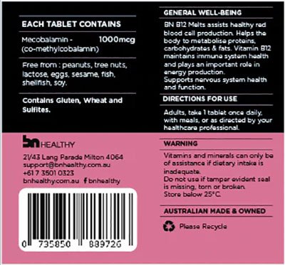 BN B12 by BN Healthy – B12 Vitamin Melts 60 tablets - Image 2