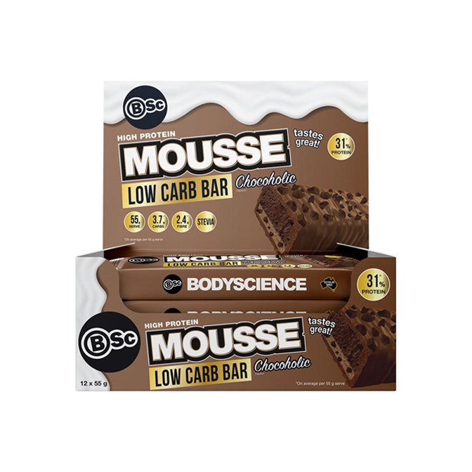 High Protein Mousse Low Carb Bar 55g – Box of 12 bars by BSC